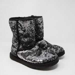 Women's Ugg Black Silver Sequin Boots 1002765 Sz 8